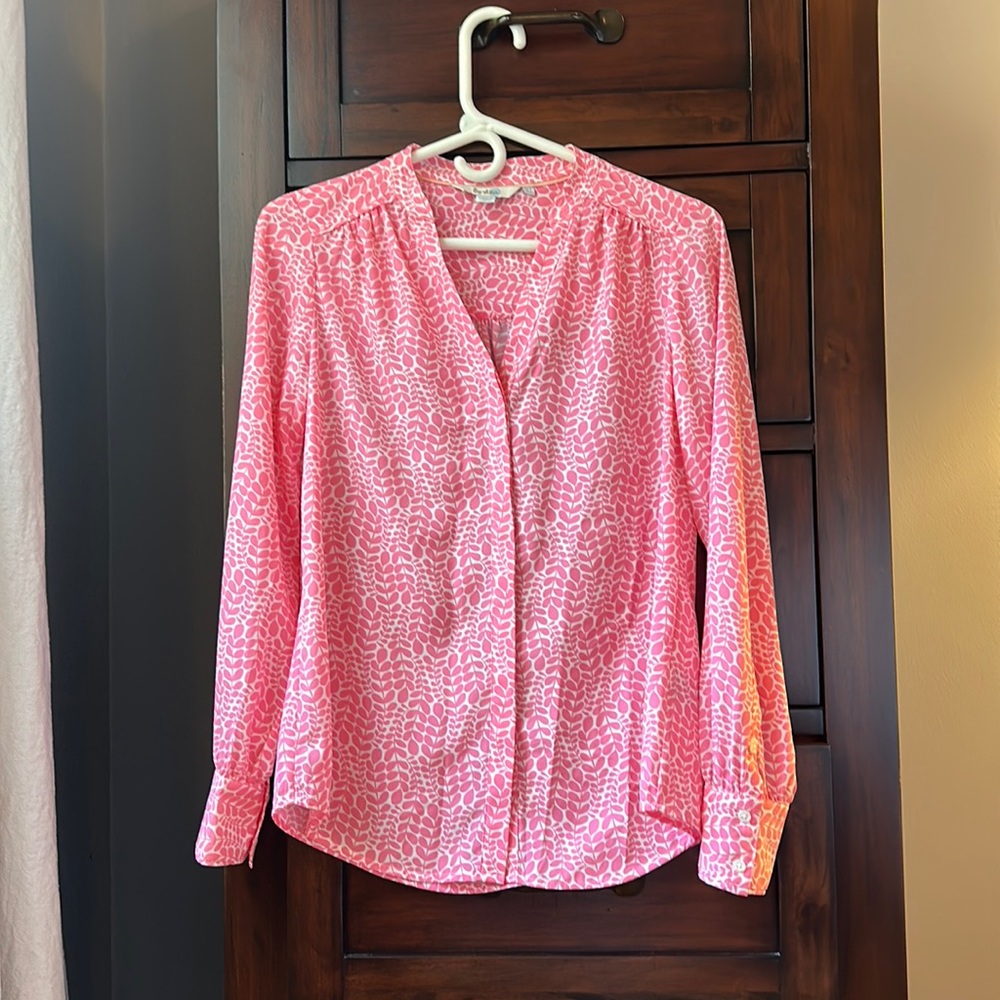Boden pink and white silky button down blouse